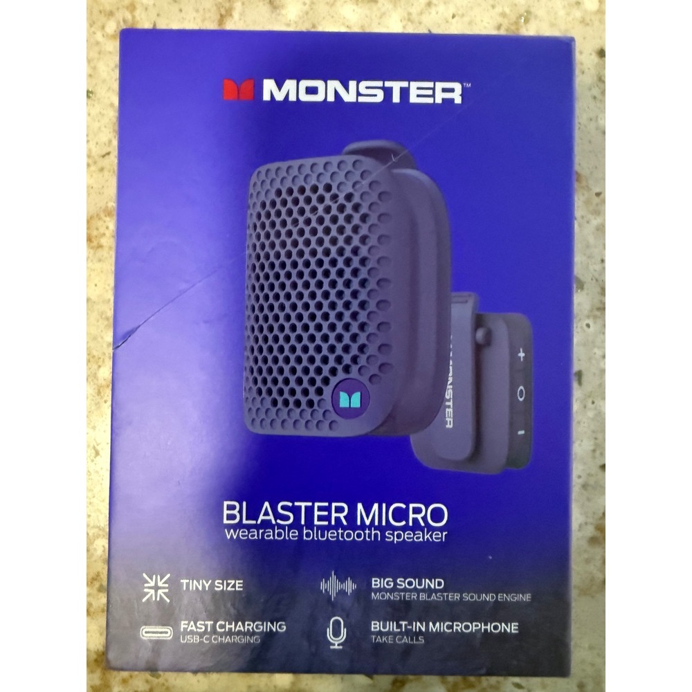 Monster Blaster Micro Wearable Bluetooth Speaker Purple MS62106 Magnetic Clip